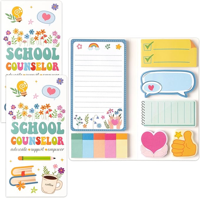 B1ykin School Counselor Sticky Notes Set - Advocate Support Empower Self-Stick Notes Pad, 550 Sheets Writing Memo Pages Sticky Notepad for Teacher Appreciation Gifts, School Office Party Favors (2Pcs)