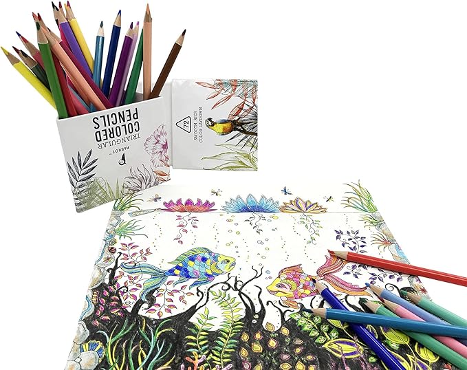 PARROT Premier 72ct Wooden Colored Pencils, Soft Core, Triangular-Shaped, Pre-Sharpened, for Artists, Adult & Kids Coloring Book, Perfect for Drawing, Coloring, Blending, and Shading
