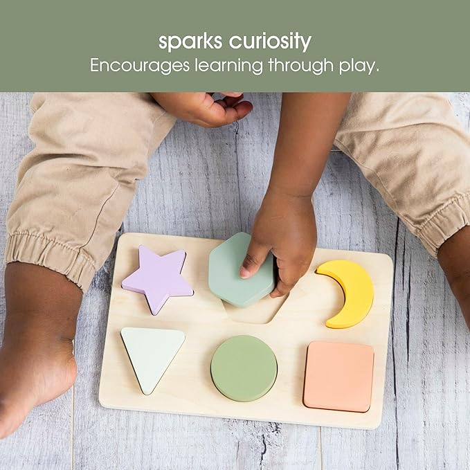 Pearhead Wooden Shapes Puzzle, Color and Shape Sorting Learning Toy for Toddlers, Montessori Educational Puzzle