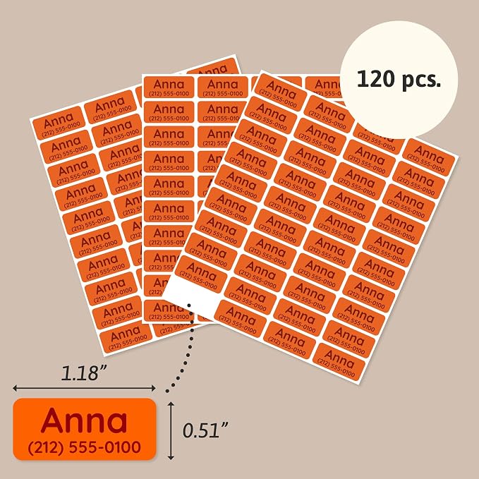 TeddyLabels - Clothing Labels for Nursing Home (120) – Self-Adhesive Name Tags for Clothes and Personal Items. Personalized Labels for Daycare, Nursing Homes, and Laundry Use - Orange