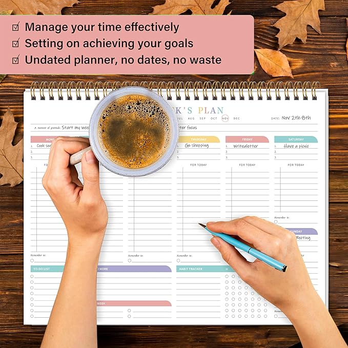 Weekly To Do List Notepad from Monday to Sunday Planning for 1 year, 8.5" x 11" Daily Planner for ADHD, Adults & Teens, Desk Schedule Journal with Habit Tracker for Work, Home, School, and Daily Chores