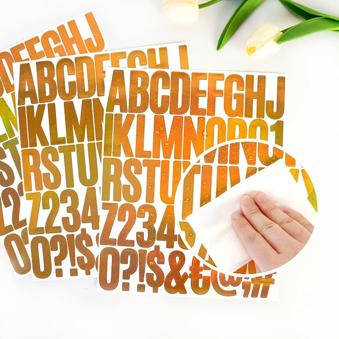 Vinyl Letter Stickers 2 Inch, 8 Sheets Decorative Alphabet Decals, Waterproof Self Adhesive Letters for Gift Wrapping, Wedding Signs, Party Decorations and DIY Crafts (Gold)