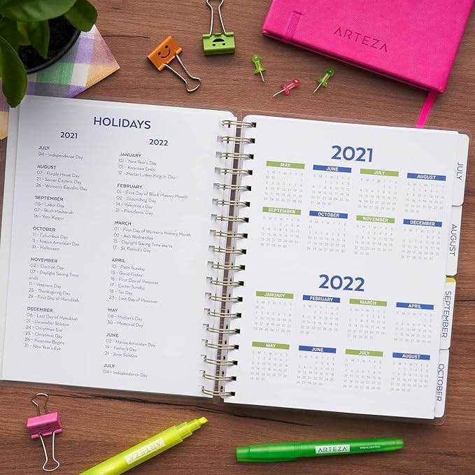 Arteza Academic Planner Bundle, Includes 9 x 7 Inches Planner, 6 x 8 Inches Lined Journal, and 2 Sticker Sheets, Office Supplies and College Essentials for Scheduling and Staying Organized