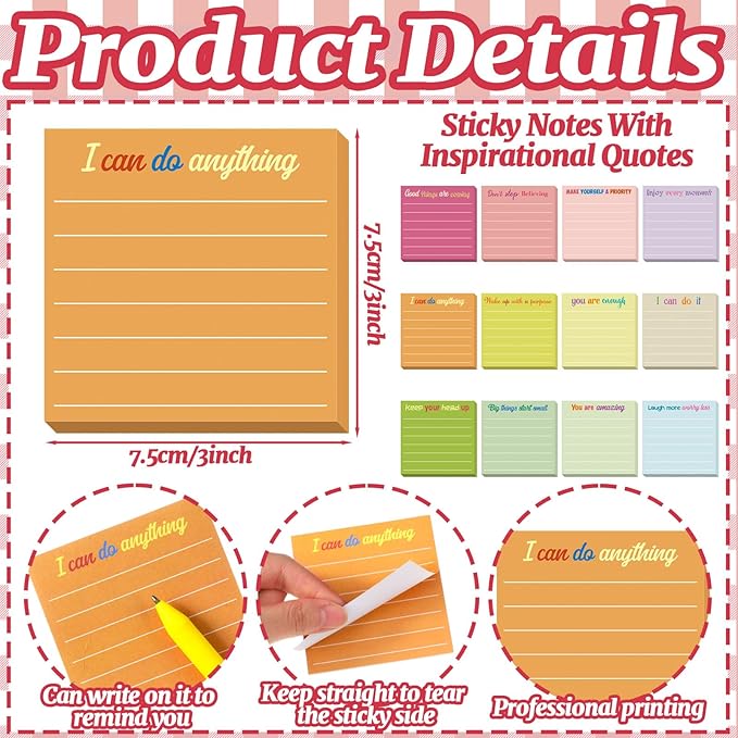 Yinder 24 Pcs Inspirational Sticky Notes Cute Motivational Sticky Notes Pad End of Year Employee Appreciation Gifts Bulk for Teacher Nurse Coworkers Office Supplies 3 x 3'' (Inspire,Macaron)