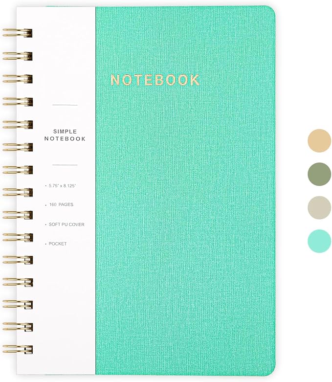 Spiral Notebook-5.75" x 8.125" College Ruled Journal with Inner Pockets and 160 Pages,PU Leather Cover Business Journal, Twin-Wire Binding Notebook Perfect for Office & Home School Supplies MintGreen