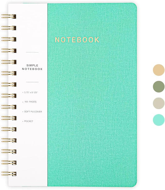 Spiral Notebook-5.75" x 8.125" College Ruled Journal with Inner Pockets and 160 Pages,PU Leather Cover Business Journal, Twin-Wire Binding Notebook Perfect for Office & Home School Supplies MintGreen