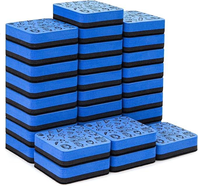 OWLKELA 30 Pack Magnetic Blue Whiteboard Eraser, EVA Material with Felt Bottom for Cleaning Dry Erase Markers on Magnetic Soft Whiteboard, Glass Whiteboard and Dry Erase Board