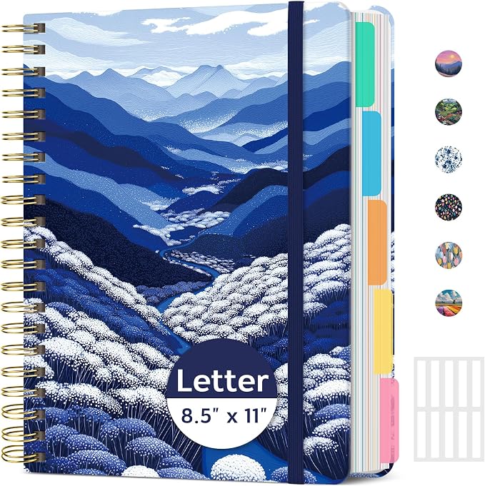 Taja Pretty Large Spiral Lined Notebook for Work with 5 Removable Dividers