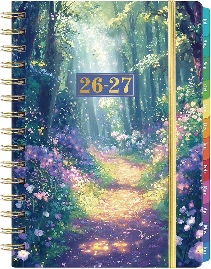 Planner 2026-2027 - Academic Planner 2026-2027 from Jul.2026 - Jun.2027, 8.5'' X 6.4'', Weekly Monthly Planners 12 Month with Colorful Tabs, Back Pocket - Forest Path