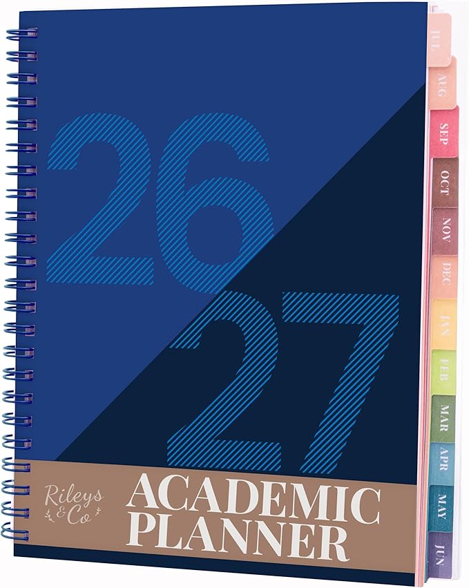 Rileys Academic Planner 2026-2027, Daily, Weekly & Monthly Planner, July 2026 - June 2027, Student Notes Pages, Twin-Wire Binding, Weekly Agenda for School & Work (8 x 6-Inches, Geographic, Blue)
