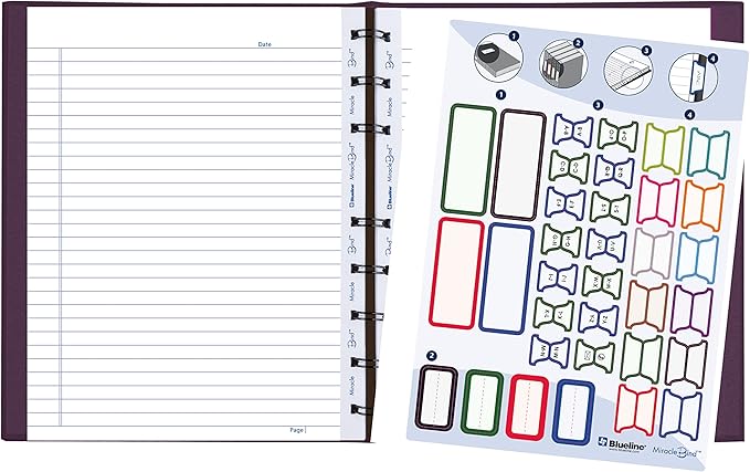 Blueline MiracleBind™ Notebook, Refillable, Lizard-Like Hard Cover, 9.25" x 7.25", 150 Ruled Pages, Grape (AF9150.95)