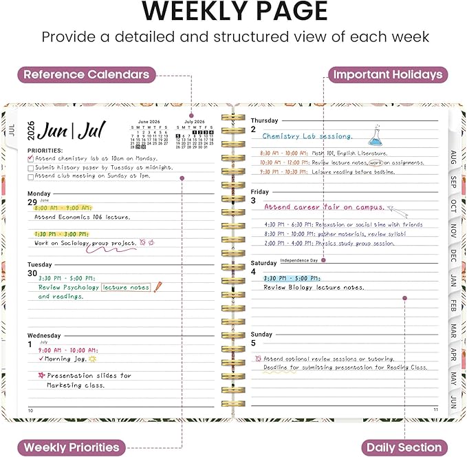 Planner 2026-2027, Academic Monthly and Weekly Calendar Planner for Women, July 2026 - June 2027, Hardcover Pretty Agenda Planner Book with Tabs, Spiral Daily Organizer for School Office Home Supplies, 6.3" x 8.5" - Butterfly Patchwork