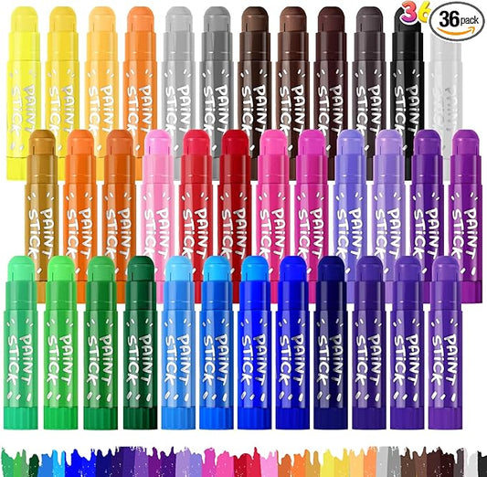 Tempera Paint Sticks For Kids 2-4, 36 Assorted Colors Washable Paint Set, Back to School Art Supplies for Toddler 1-3, Ideal Basket Stuffers for Boys Girls