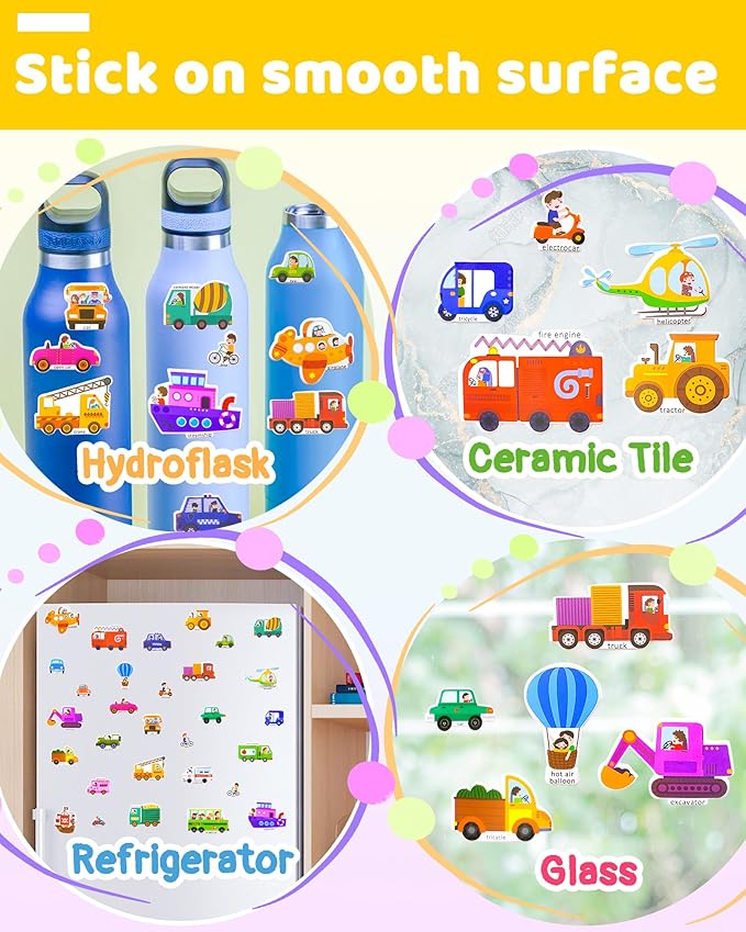 Benresive Reusable Sticker Book for Toddlers, Stickers for Kids, Travel Toys for Arts & Crafts Activities, Birthday Gift for Boys & Girls, Vehicle Themes