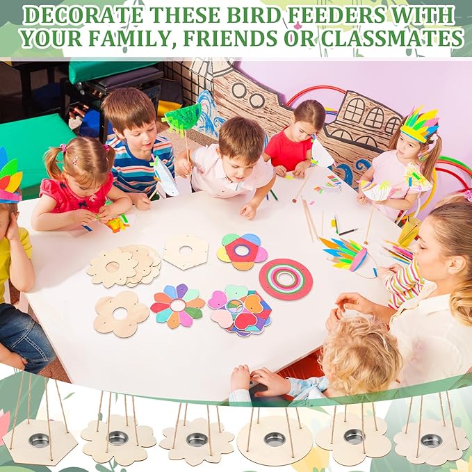 DoubleFill 12 Pcs Bird Feeder Craft Kits for Kids Ages 3-8 Make Your Own Bird Feeders Kids Arts and Crafts DIY Wooden Art Painting Flock Feeders for Outside DIY Vbs Crafts