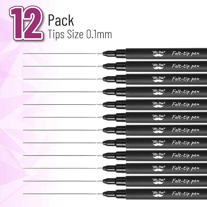 Mr. Pen- Drawing Pens for Artists, 0.1mm, 12 Pack, Black Artist pens, Micro Pens for Drawing, Bible Journaling Pen, Fine Point