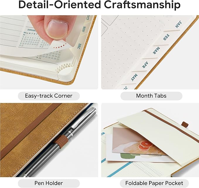 2026-2027 Weekly and Monthly Planner (July 2026–December 2027), 6.5"x8.5", Vertical Layout, 18 Months Agenda with Month Tabs & Pocket, Academic Calendar with Vegan Leather Cover,Caramel