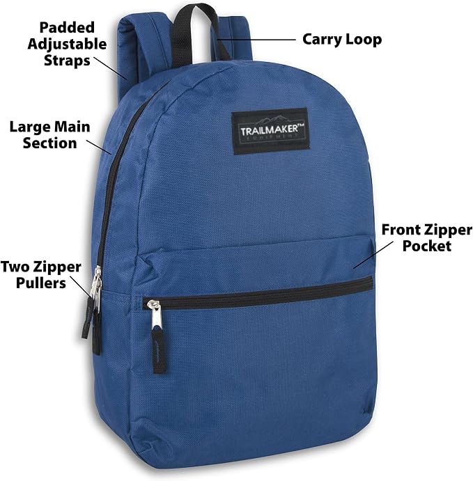Trail maker 24 Pack Classic 17 Inch Backpacks in Bulk Wholesale Back Packs for Boys and Girls