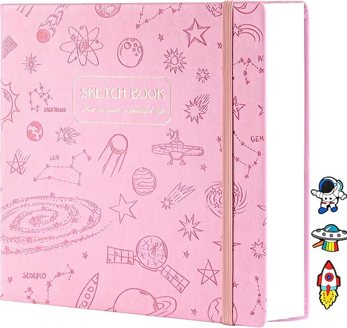 FLYING EAGLE Pink Sketchbook for Kids, 8"X 8" Square Sketch Book & Drawing Pad, 60 Sheets/120 Pages, 120lb/200GSM Heavy Paper, Bleed-Resistant Hardcover Drawing Book for Girls Teens, Gift Boxed