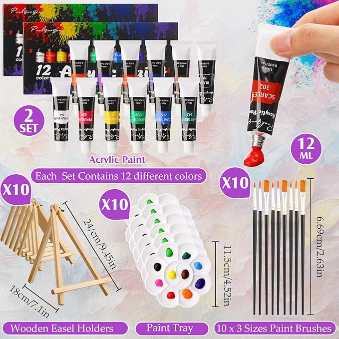 Ctosree 72 Pcs Natural Scenery Paint and Sip Kit for Adults 8'' x 10'' Pre Drawn Canvas for Painting DIY Pre Printed Canvas for Party Favor Afro Acrylic Painting Kit Wood Easel Brushes Bulk