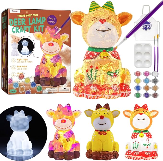LAOESE Paint Your Own Deer Lamp Kit, Art Supplies Painting Kits for Kids 6-12, Arts and Crafts for Kids Ages 8-12, Deer Toy Birthday Easter Gifts for Kids Girls Boys Ages 3 4 5 6 7 8 9 10 11 12+