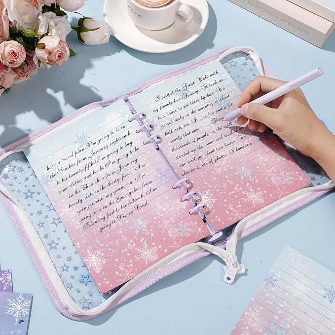 100 Sheets Snowflake A5 Planner Inserts - 120GSM Thick Ice Princess Refill Paper for A5 6-Ring Binder, Magic 6 Hole Loose Leaf Sheets for Journal Diary Notebook Budget Creative Planning Christmas