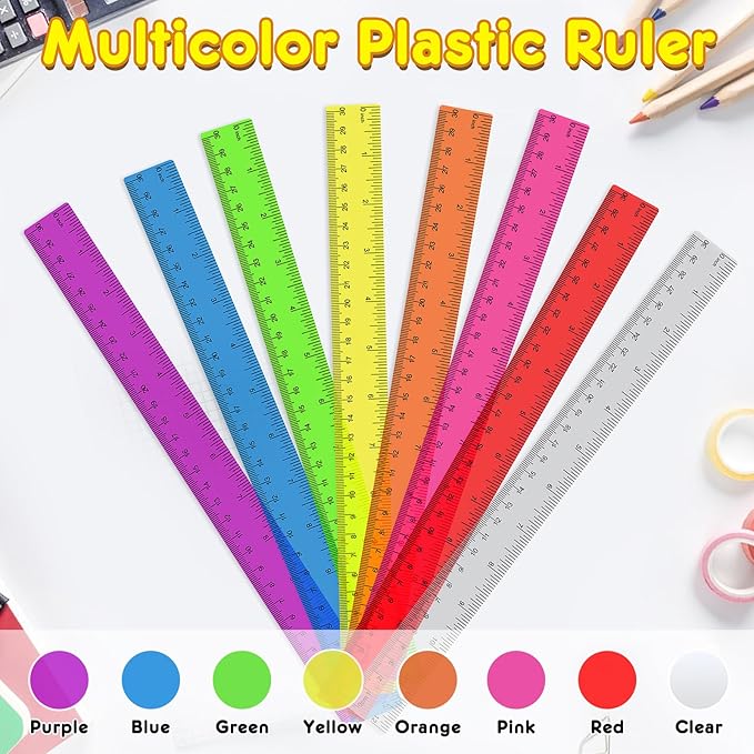 200 Pack Clear Plastic Rulers 12 Inch, Rulers Bulk for Classroom, Transparent Assorted Color Rulers with Inches & Centimeters, School Supplies for Students & Teachers, Back to School Essentials