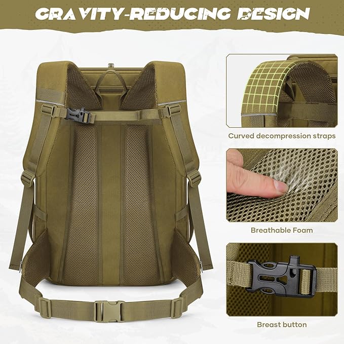 Maelstrom Tactical Backpack for Men, Water Resistant 40L Military Backpack, for Hiking, Camping, Gym with Molle System (Khaki)