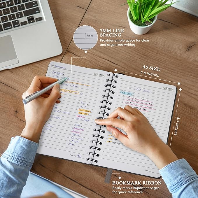 Nextnoid Lined Spiral Notebook Journal For Women & Men - Hardcover A5 Notebook 170 Pages, Journaling Notebooks for Work & Note Taking Writing Journal - Purple