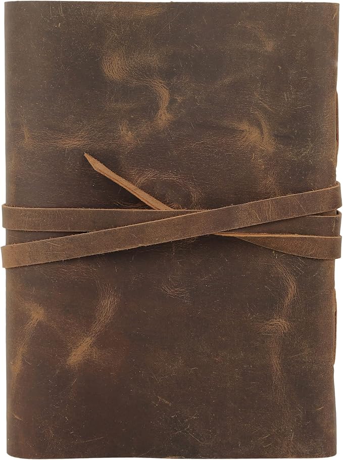 KomalC Handmade Leather Journal | Writing Notebook Diary | Bound Daily Notepad For Men & Women Unlined Paper Medium, writing pad for artist, sketch