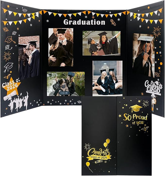 GMFrames Graduation Trifold Poster Board Picture Display Boards 2026 Grad Party Decorations Multiple Photo Table Display for Senior High School, College and University