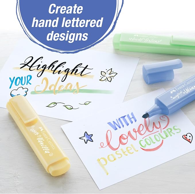 Faber-Castell Pastel Highlighters Set - 8 Chisel Tip Fluorescent Pen | Back to School Supplies - Aesthetic School Supplies and Bible Highlighters, No Bleed Markers