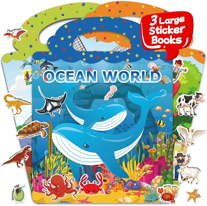 Reusable Jelly Sticker Books, Sticker Books for Toddlers, Stickers for Kids, Travel Toys for Children 3-6, Toddler Craft Activities, Birthday Gifts for Boys & Girls