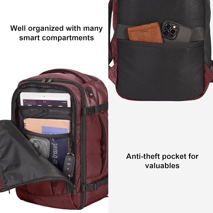ECOHUB Travel Backpack 18x14x8 Frontier Airlines Personal Item Bag Red | Carry On Backpack with 13 Pockets, Casual Daypack for Men Women Airline Approved Water Resistant Back pack with Charging Port