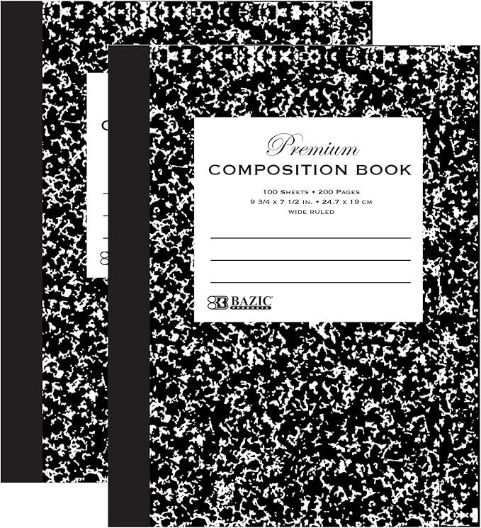 BAZIC PRODUCTS Composition Notebook, 100 Sheets, Wide Ruled, 2-Pk
