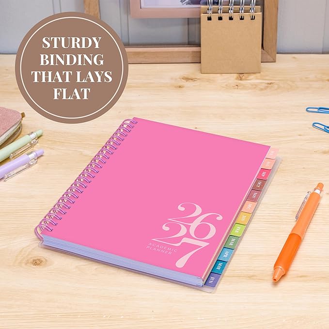 Rileys Academic Planner 2026-2027, Daily, Weekly & Monthly Planner, July 2026 - June 2027, Student Notes Pages, Twin-Wire Binding, Weekly Agenda for School & Work (8 x 6-Inches, Classic, Pink)