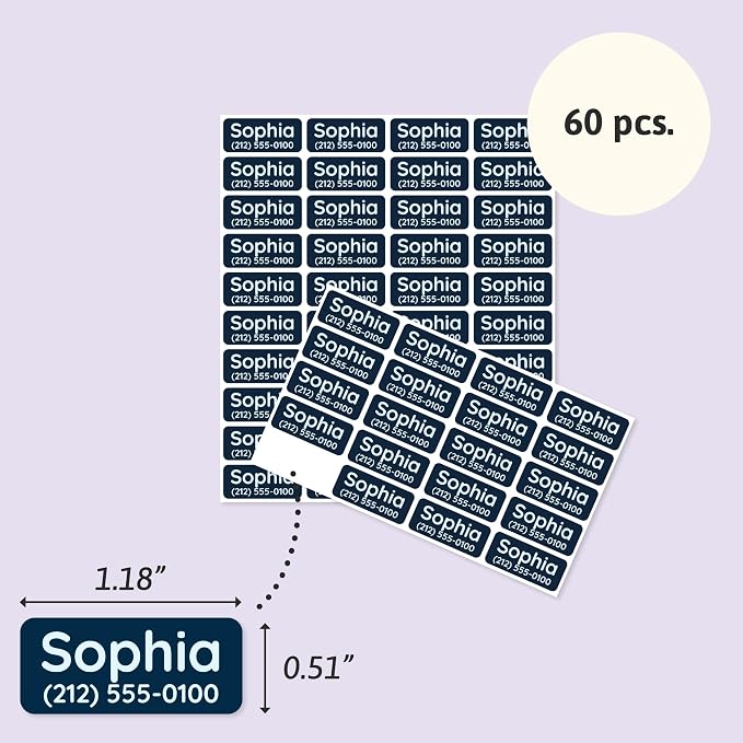 TeddyLabels - Clothing Labels for Nursing Home (60) – Self-Adhesive Name Tags for Clothes and Personal Items. Personalized Labels for Daycare, Nursing Homes, and Laundry Use - Dark Navy Blue