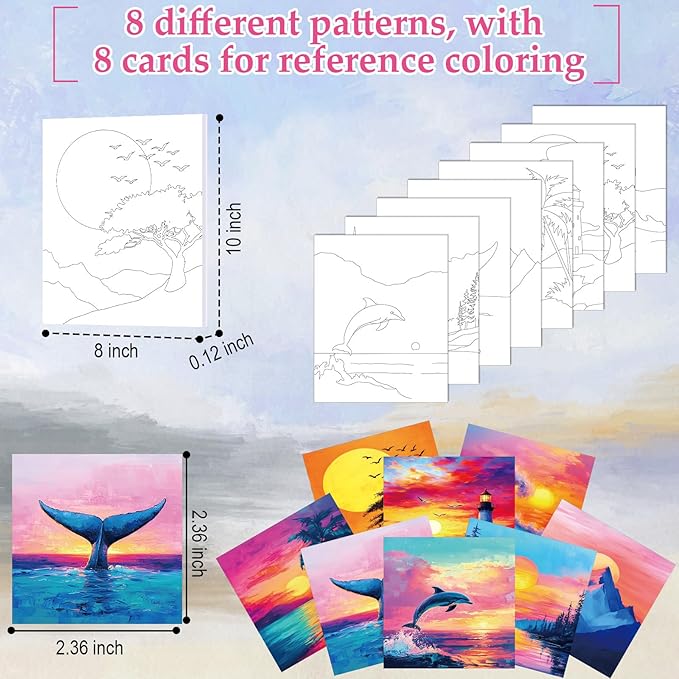 Cholemy 36 Pcs Paint and Sip Kit for Adults 8''x10'' Pre Drawn Canvas for Painting DIY Afro Acrylic Painting Kit Wood Easel Brushes Date Night Bulk for Father's Day Party Gifts(Sunset Style)