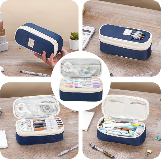 Large Pencil Bag for Boys Teens Kids School Zipper Pencil Pouch Blue | Organizer Aesthetic Pencil Case Big Stationery Pencil Box for School Office, Wear-resistant Fabric, Large Capacity Design