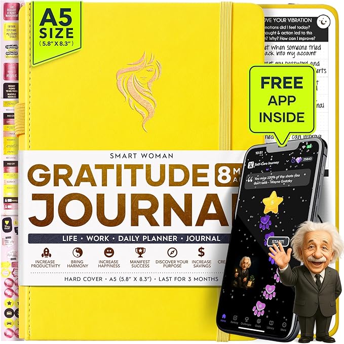Gratitude Journal for Women and Men — 5 Minute Self Care Journal | Mindfulness, Manifestation, Affirmation | 3 Month Productivity Planner | Undated Daily Planner, Vision Board + Stickers