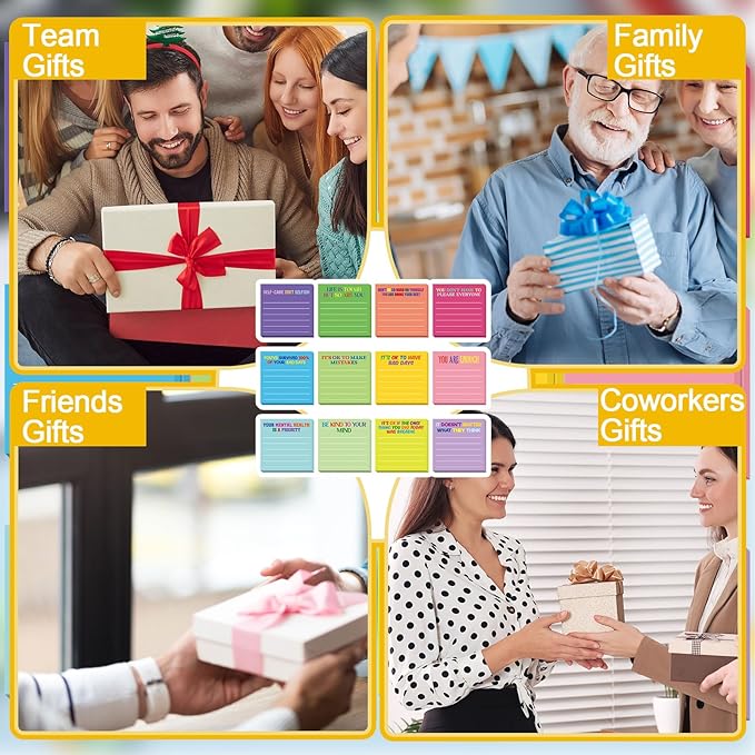 Yinder 24 Pcs Inspirational Sticky Notes Cute Motivational Sticky Notes Pad End of Year Employee Appreciation Gifts Bulk for Teacher Nurse Coworkers Office Supplies 3 x 3'' (Mental Health,Dark Color)