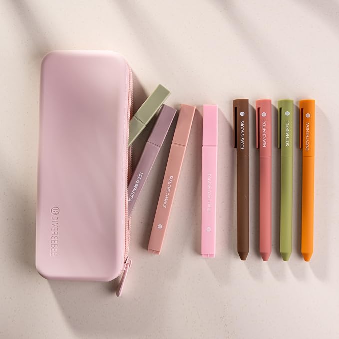 DIVERSEBEE Aesthetic Highlighters and Gel Pens, No Bleed (Dreams) | 8 Pack Earthy Bible Highlighters, Assorted Colors Cute Journaling Pens, Bible Study Supplies, Bible Markers