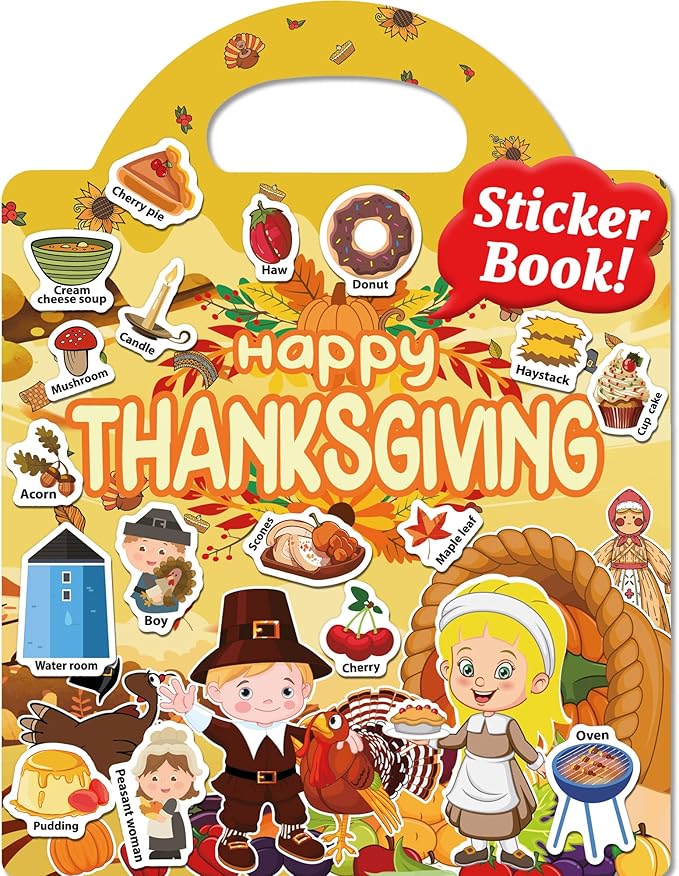 Benresive Reusable Sticker Book for Toddlers, Stickers for Kids, Travel Toys for Arts & Crafts Activities, Birthday Gift for Boys & Girls, Thanksgiving Themes