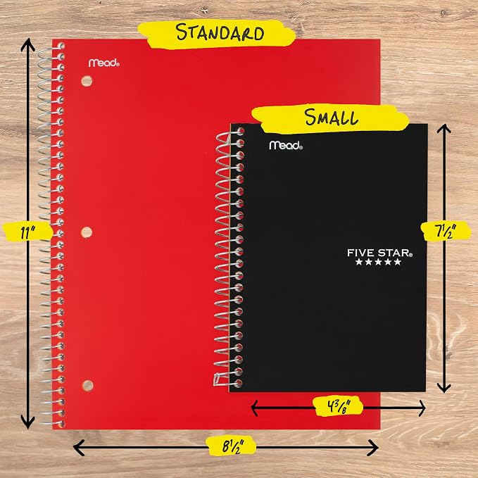Five Star Spiral Notebook, 1 Subject, College Ruled Paper, 4-3/8" x 7", Small Size, 80 Sheets, Fights Ink Bleed, Water Resistant Cover, Black (450048AA2-ECM)