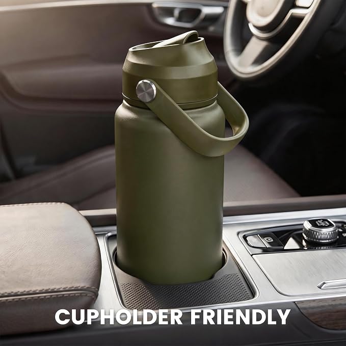 Fijinhom 18 oz Insulated Water Bottle with Straw Lid, Stainless Steel Water Bottles, Double Wall Vacuum, Portable Handle & Non-slip Bottom, BPA Free Leak Proof Metal Bottles (Black+Green, 2pack)