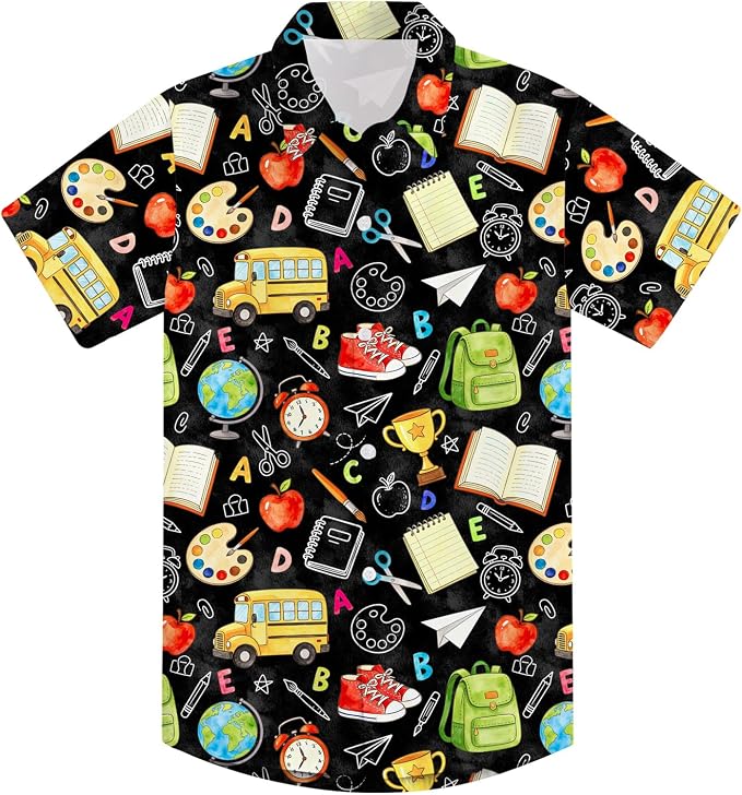 Enlifety 2-10T Kids Hawaiian Shirt Boys Short Sleeve Button Down Shirts Hawaii Summer Casual Blouse