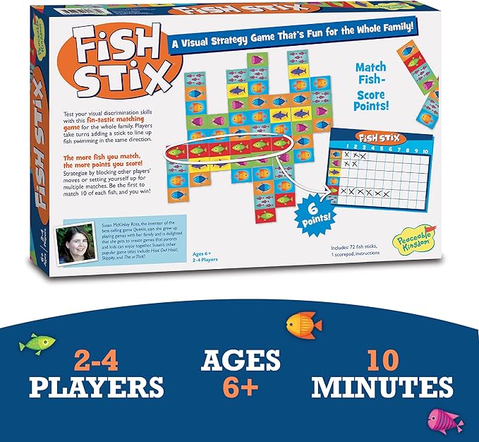 Peaceable Kingdom Fish Stix Award-Winning Strategy Board Game for Kids Ages 6+ Color & Pattern Matching Family Game Night Cooperative Game 2-4 Players Educational Gift for Boys & Girls
