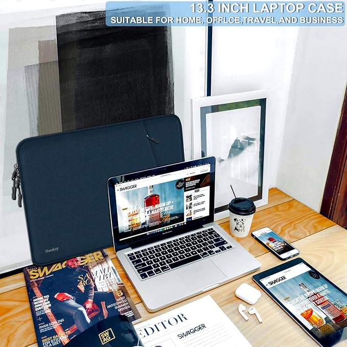 Laptop Sleeve Case 13.3 inch, Shockproof Protective Computer Cover with Accessories Pocket, Laptop Bag Compatible with MacBook Air/Pro 13-13.3 inch, Compatible for MacBook Pro 14 inch, DarkBlue
