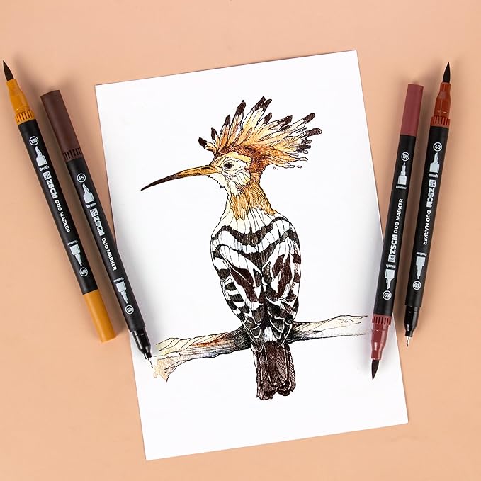 ZSCM Brown Duo Tip Marker Pens, 12 Pack Fine & Brush Markers for Adult Coloring Books No Bleeding, Earth Brown Markers for Wood Texture, Animal Fur, Vintage Effects and Antique Coloring