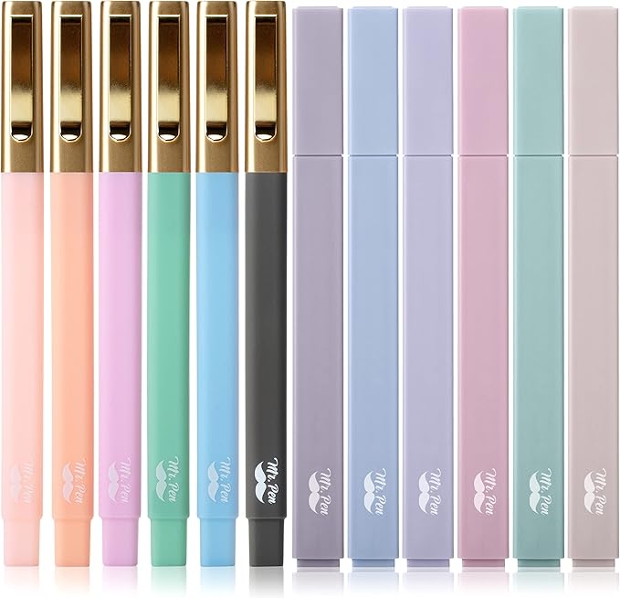 Mr. Pen- Aesthetic Highlighters and Ballpoint Pens No Bleed, 12 Pack, Pastel Colors, Bible Highlighters and Pens No Bleed, Fast Dry and No Smear for Bible Journaling, Planner, School Supplies
